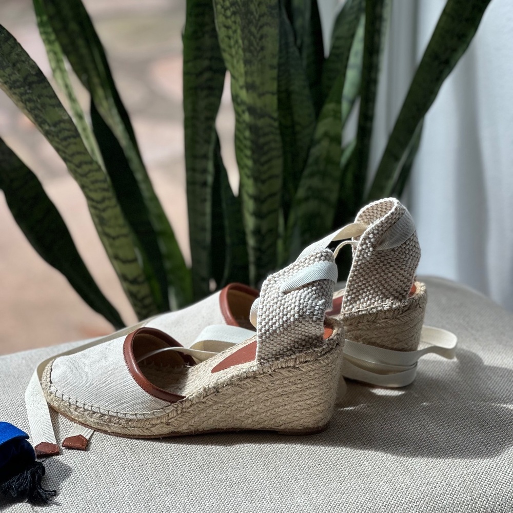 Isabel Marant Wedge Tie Espadrilles in cream and tan